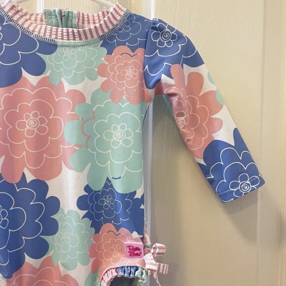RuffleButts Pastel Petals Long Sleeve One-Piece Rashguard Swimsuit Girls 6-12 M - Picture 4 of 15